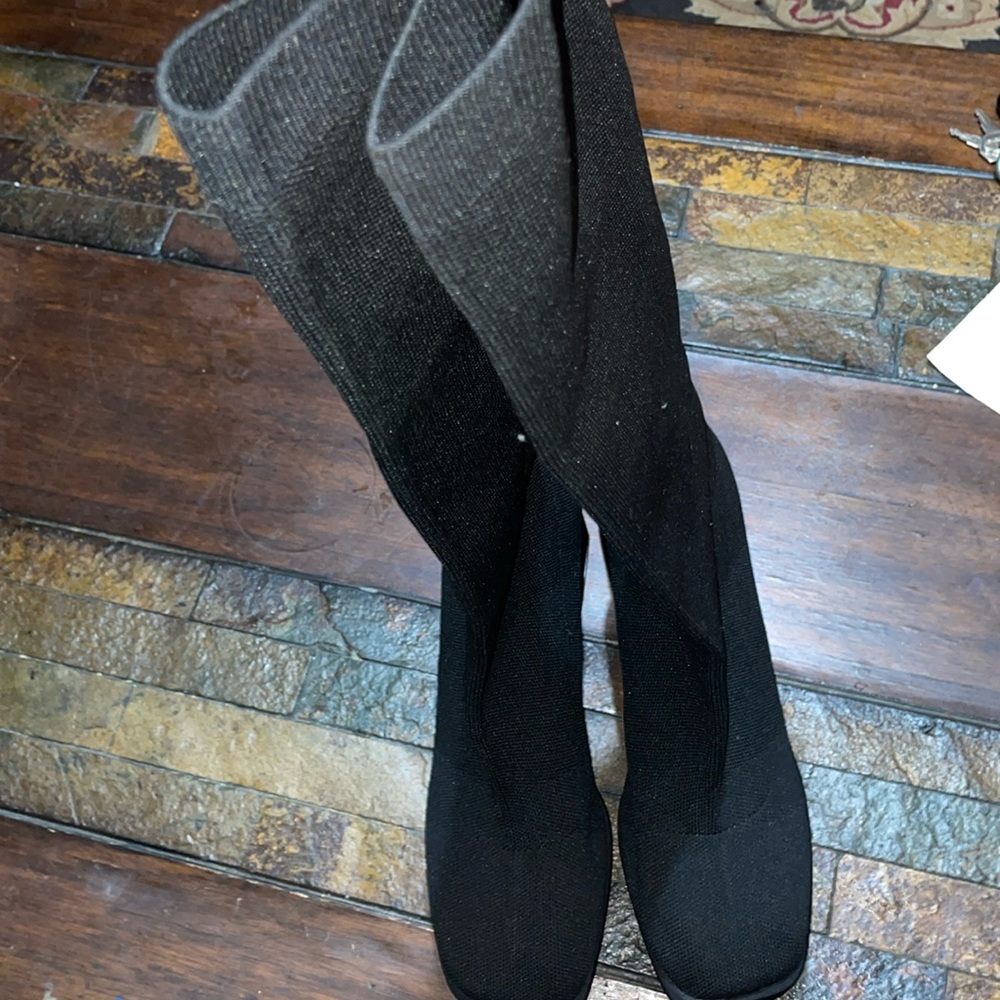 Women's Shoes Minimalist Square Toe Platform Chunky Heeled Black Sock Boots